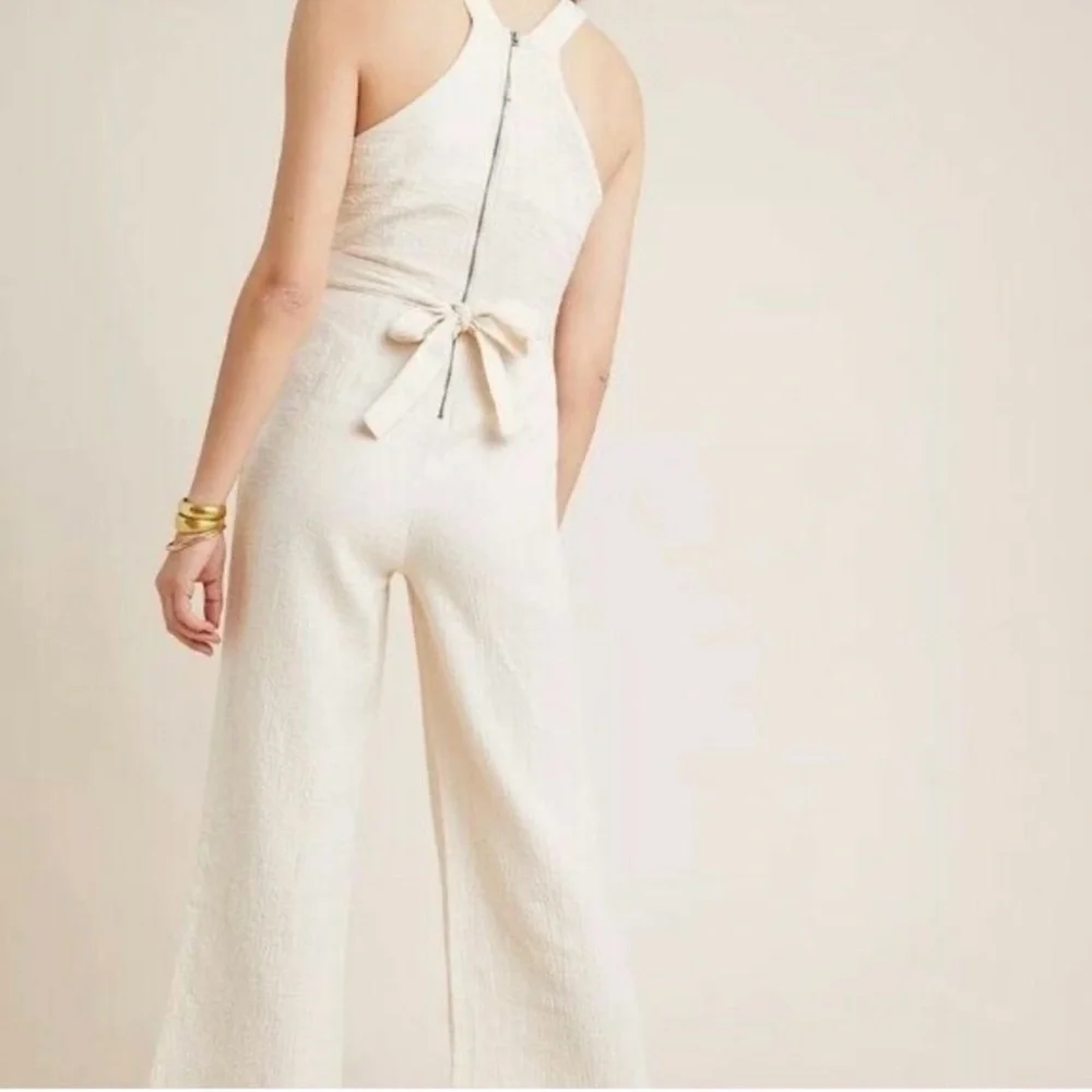 NWOT Anthropologie wide leg Cream Cotton Textured Jumpsuit